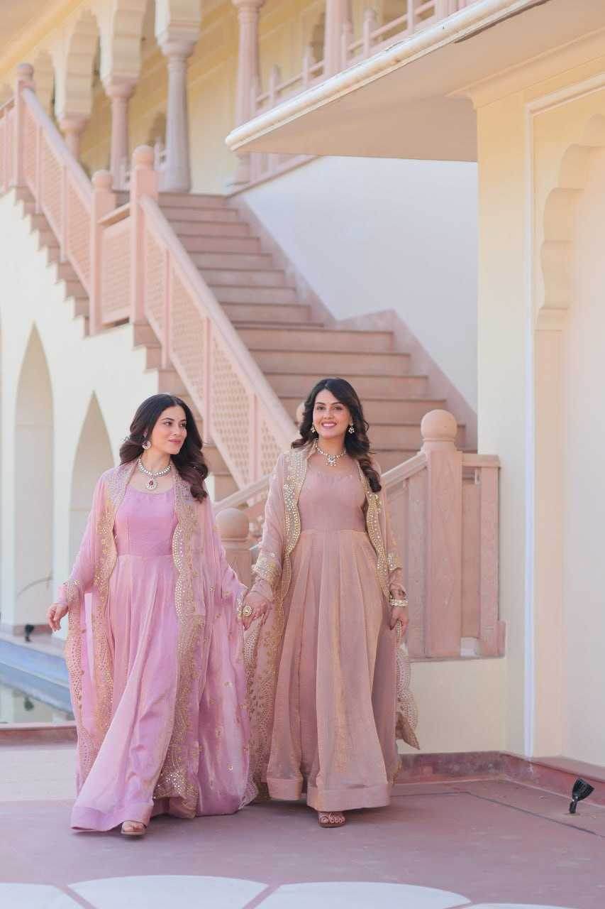 Chiffon Full Sleeve Gown With Dupatta - MYLUXURY LANE ENTERPRISE